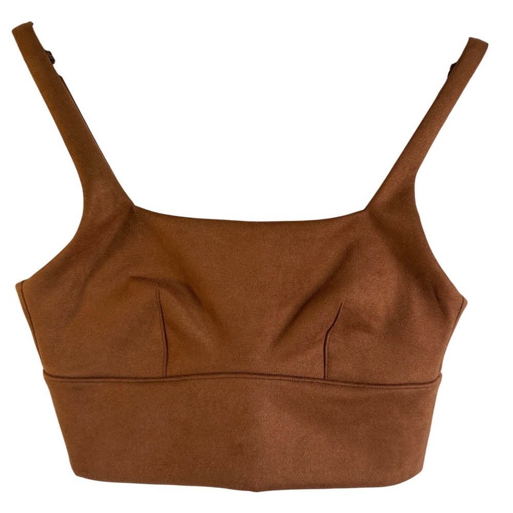 Spanx Faux Suede Crop Top Cognac Brown Square Neck Adjustable Straps Size M